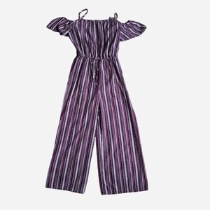 Purple-Reddish & White Striped Girls's Jumpsuit